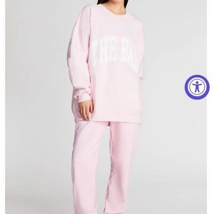 The Bar Varsity Sweatshirt AND Sweatpants Size Large Blush/Pink and White